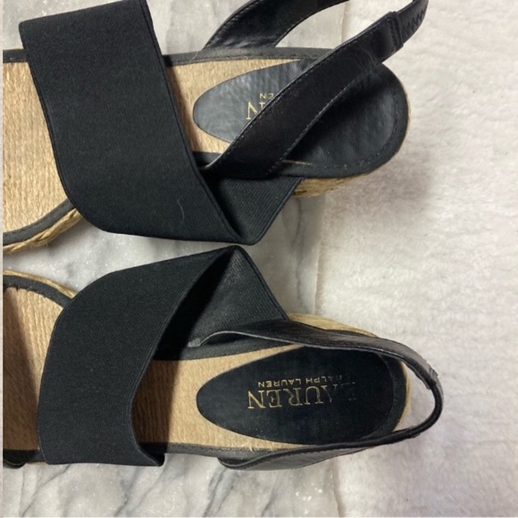 Ralph Lauren Espadrilles Wedges Size 8.5 Stretchy Foot Band Leather Boho - Picture 2 of 10